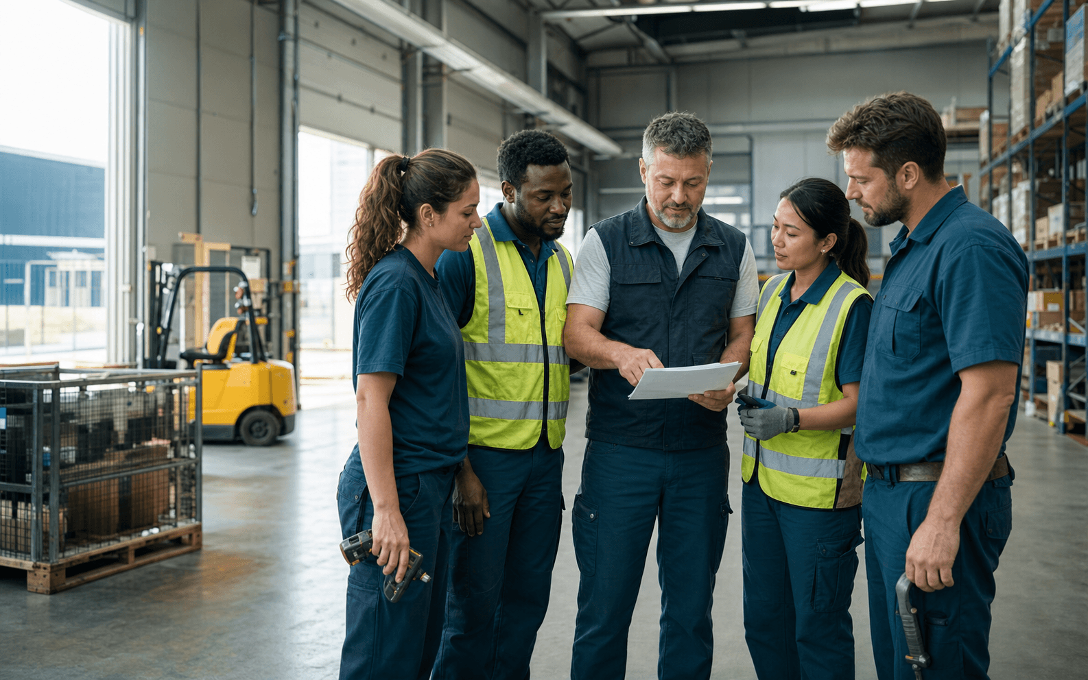 Workers and an employer representative planning together